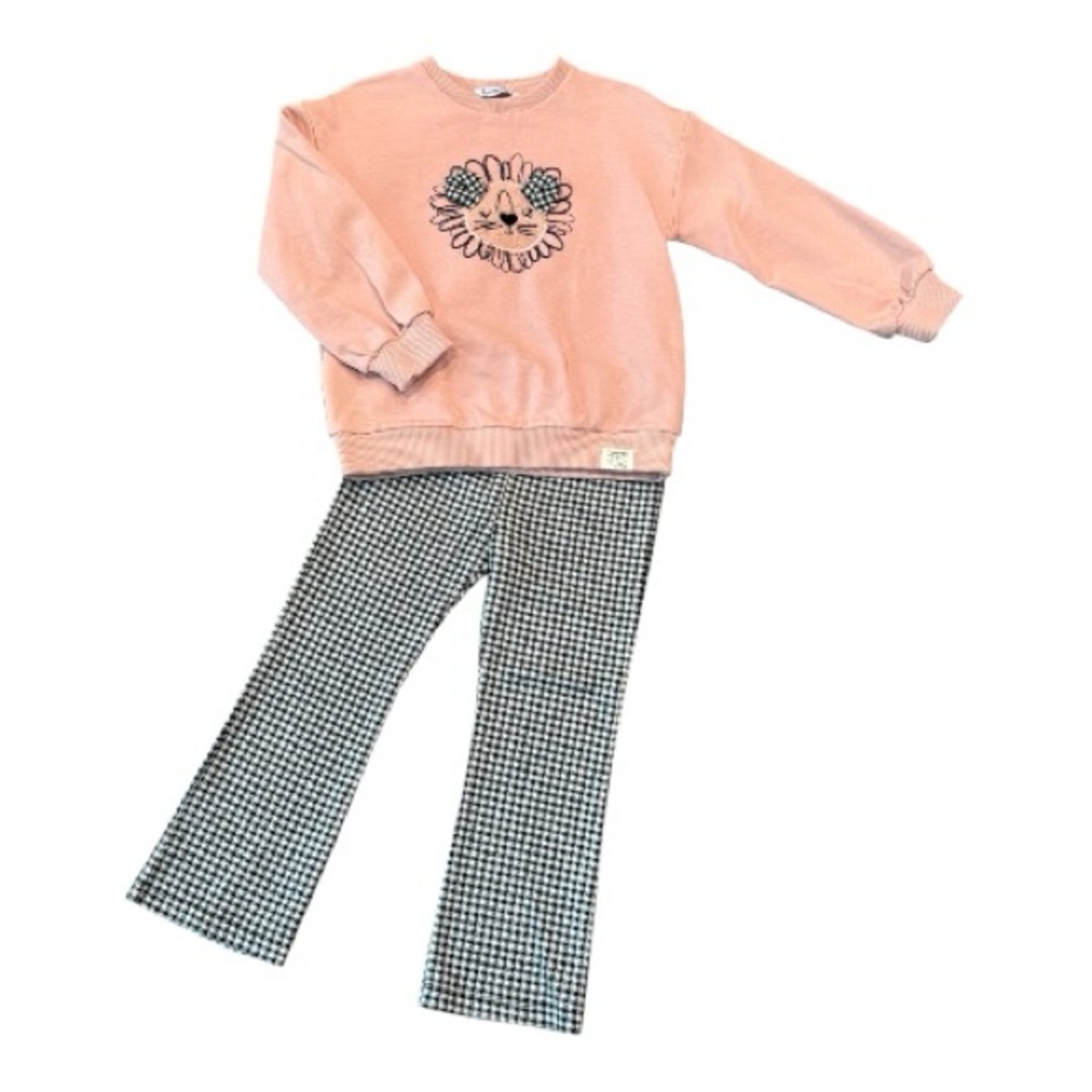 Mayoral lion sweatshirt and checkered pants outfit